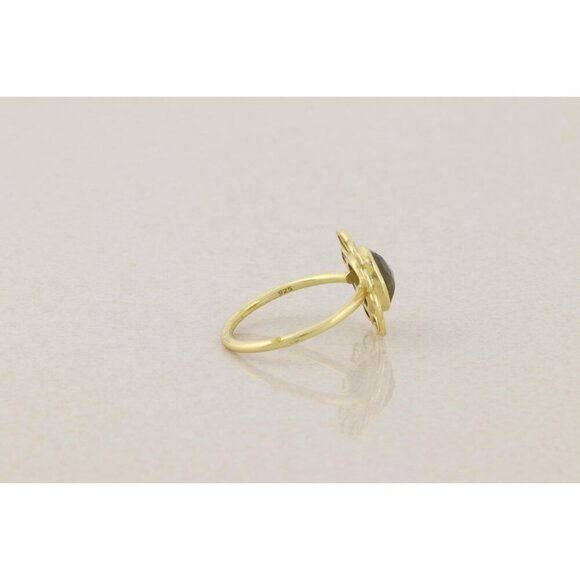 Gold Over Sterling Silver Natural Labradorite Polki Diamond Slice Ring Size 9.5 - Picture 7 of 7